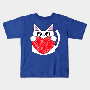 Snow The Cat With Valentine Heart Kids T-Shirt